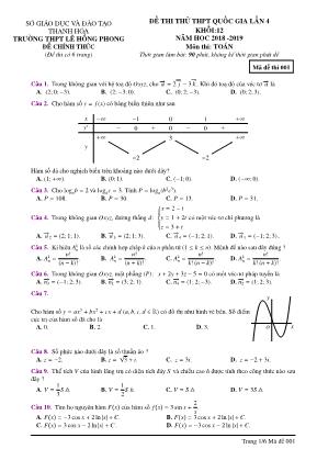 Đề thi thử THPT Quốc gia môn Toán lần 4 - Đề số 001 - Năm học 2018-2019 - Trường THPT Lê Hồng Phong